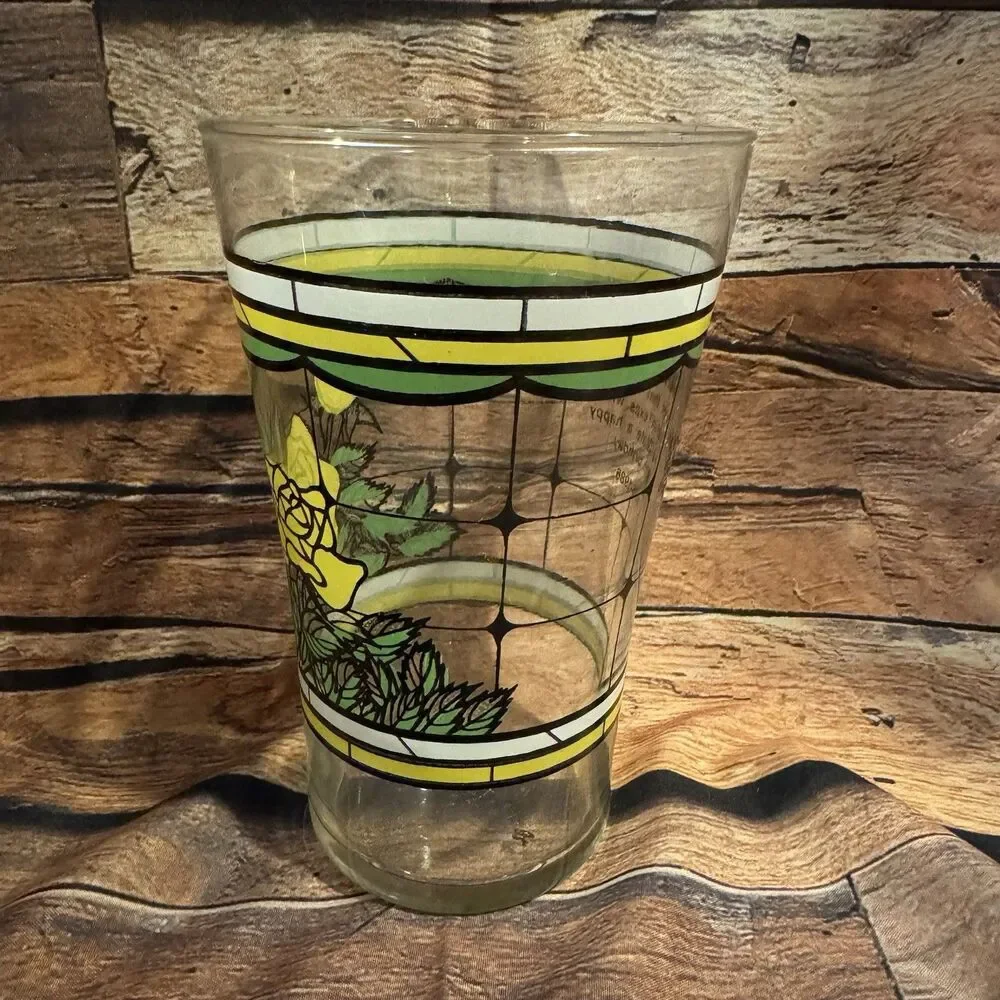 Vintage 1986 Whataburger Texas Sesquicentennial Yellow Rose Stained Glass Tumble